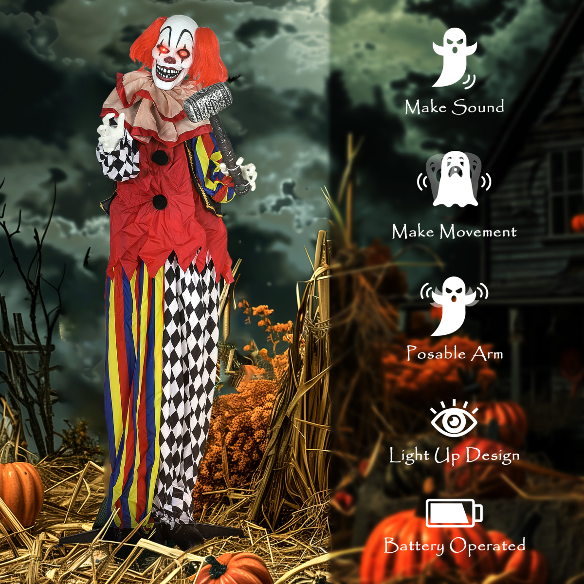 173cm swaying clown Halloween animatronic - view 7