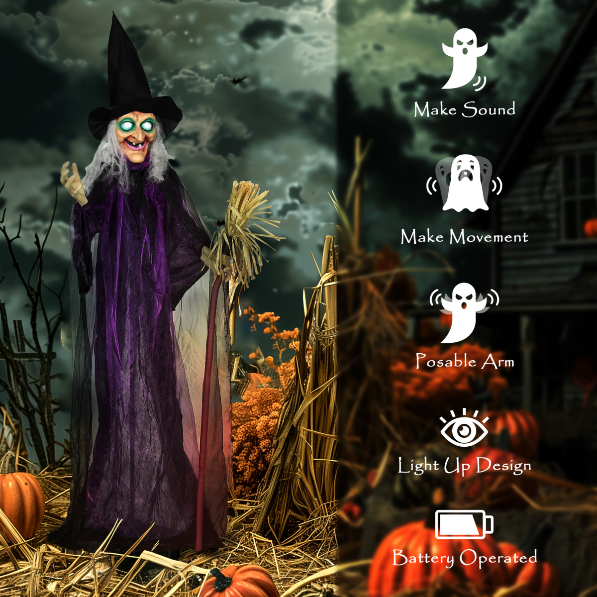 183cm purple witch Halloween animatronic - view 7