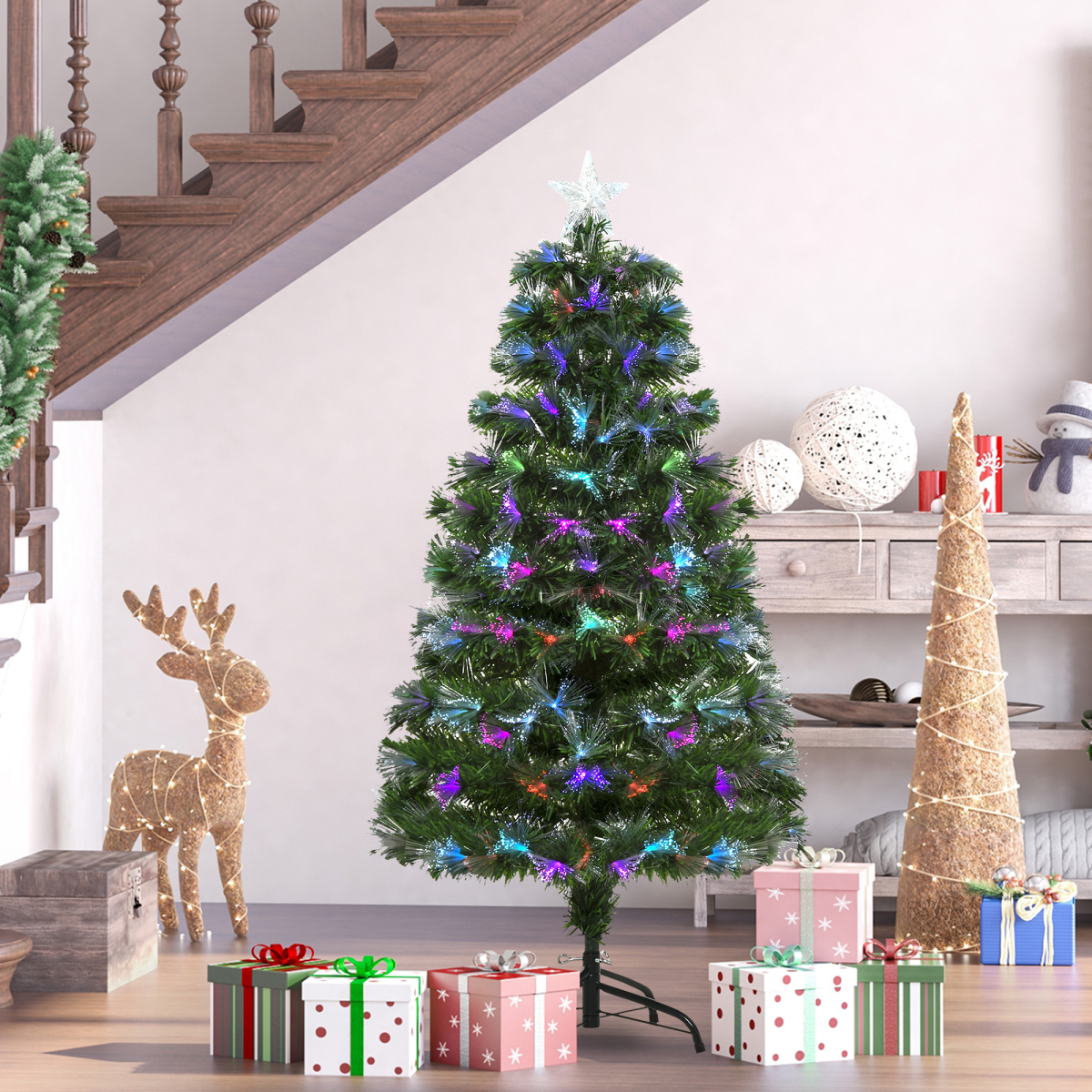 4ft multicoloured fibre optic Christmas tree with 130 lights - view 2