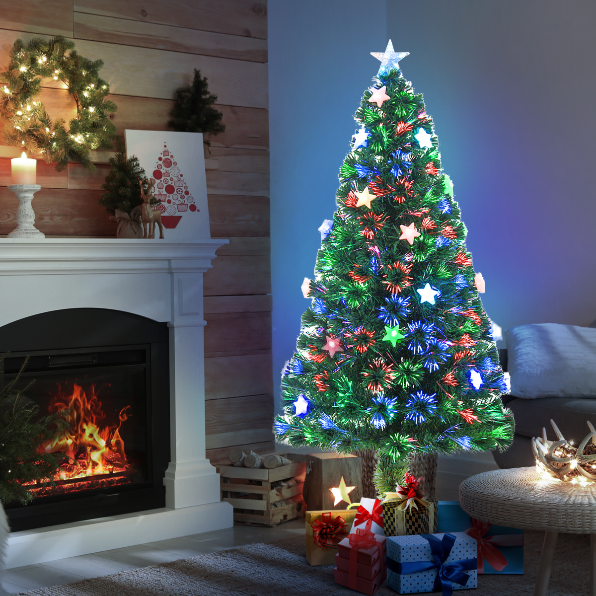 5ft pre-lit fibre optic Christmas tree with star LED lights - view 2
