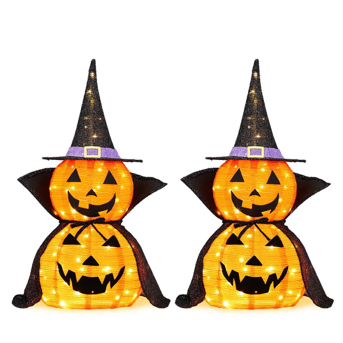 2-pack 3ft light-up jack o lantern pumpkins with wizard hats