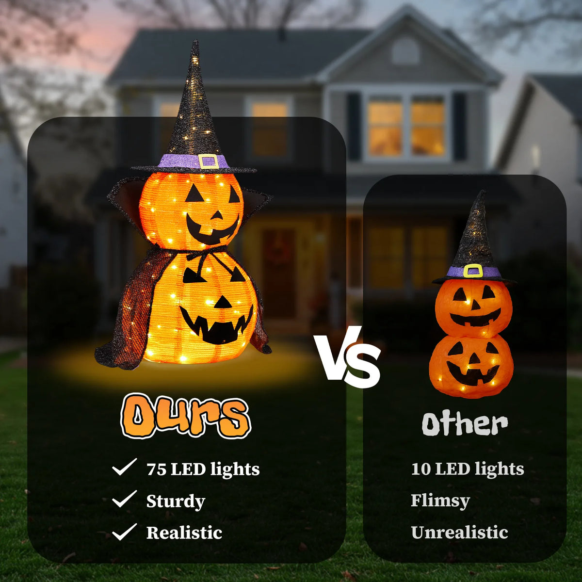 2-pack 3ft light-up jack o lantern pumpkins with wizard hats - view 4