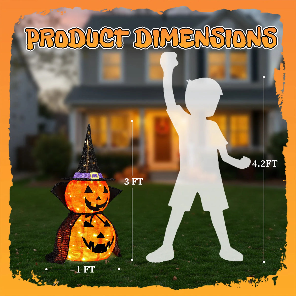 2-pack 3ft light-up jack o lantern pumpkins with wizard hats - view 5