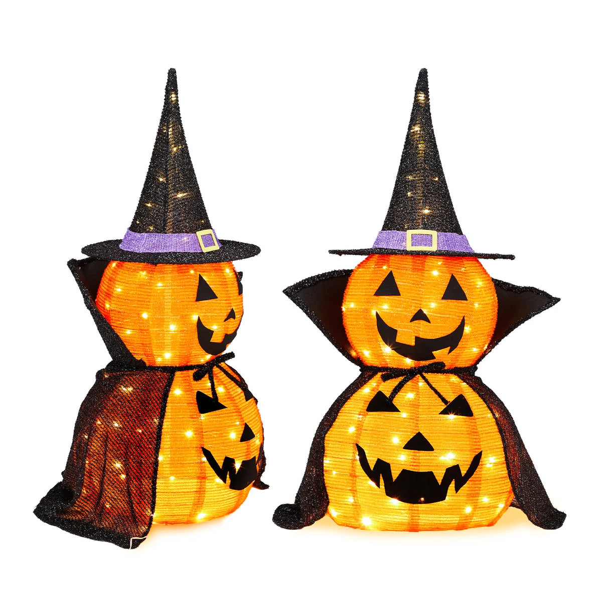 2-pack 3ft light-up jack o lantern pumpkins with wizard hats - view 6