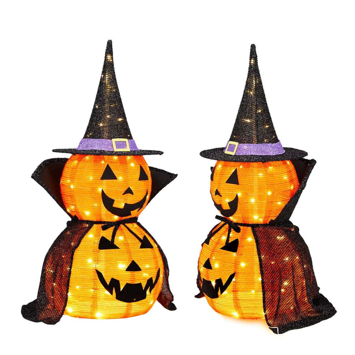 2-pack 3ft light-up jack o lantern pumpkins with wizard hats - view 8