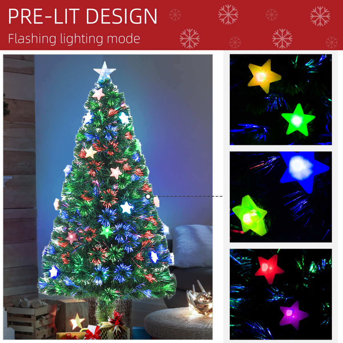 5ft pre-lit fibre optic Christmas tree with star LED lights - view 5