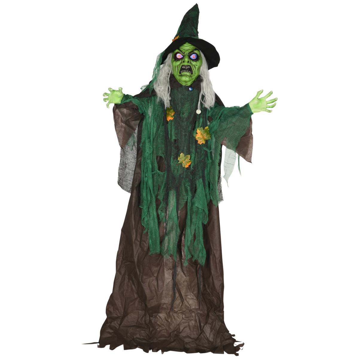 6ft animated Halloween witch prop with light-up eyes
