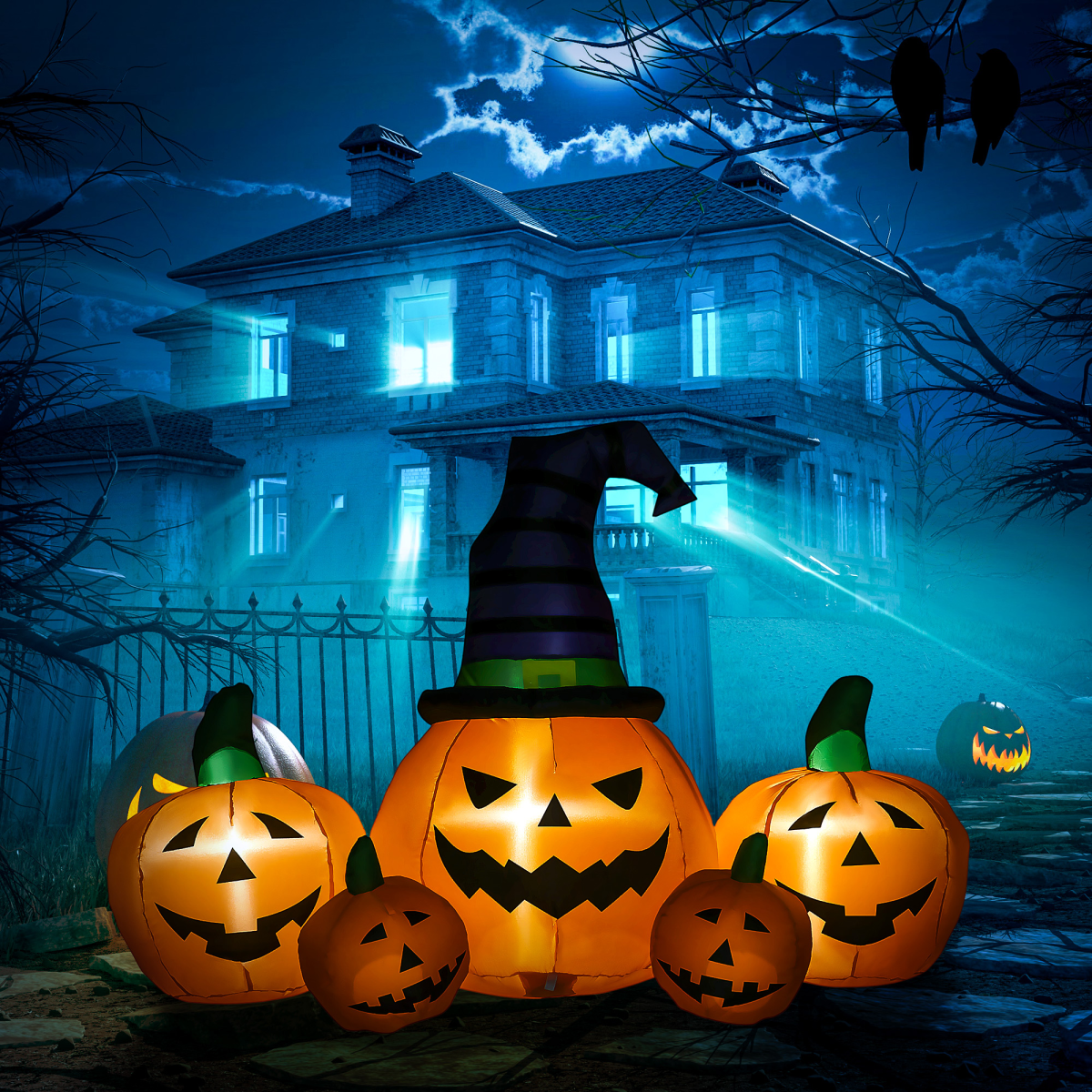 6ft inflatable Halloween pumpkins with hat LED decoration - view 2