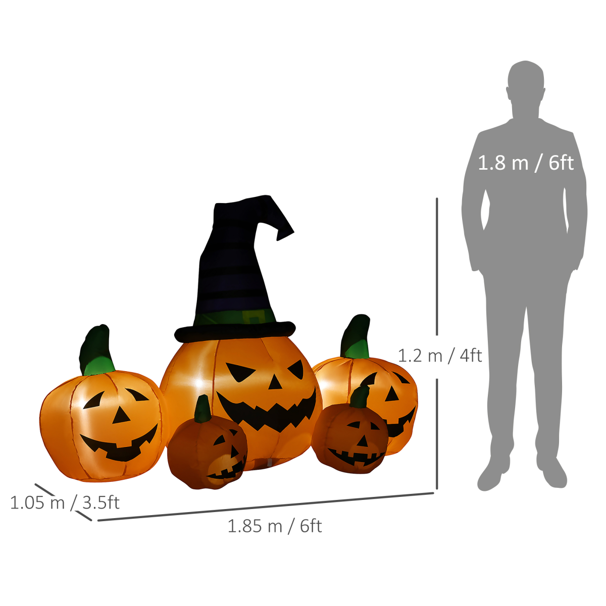 6ft inflatable Halloween pumpkins with hat LED decoration - view 3