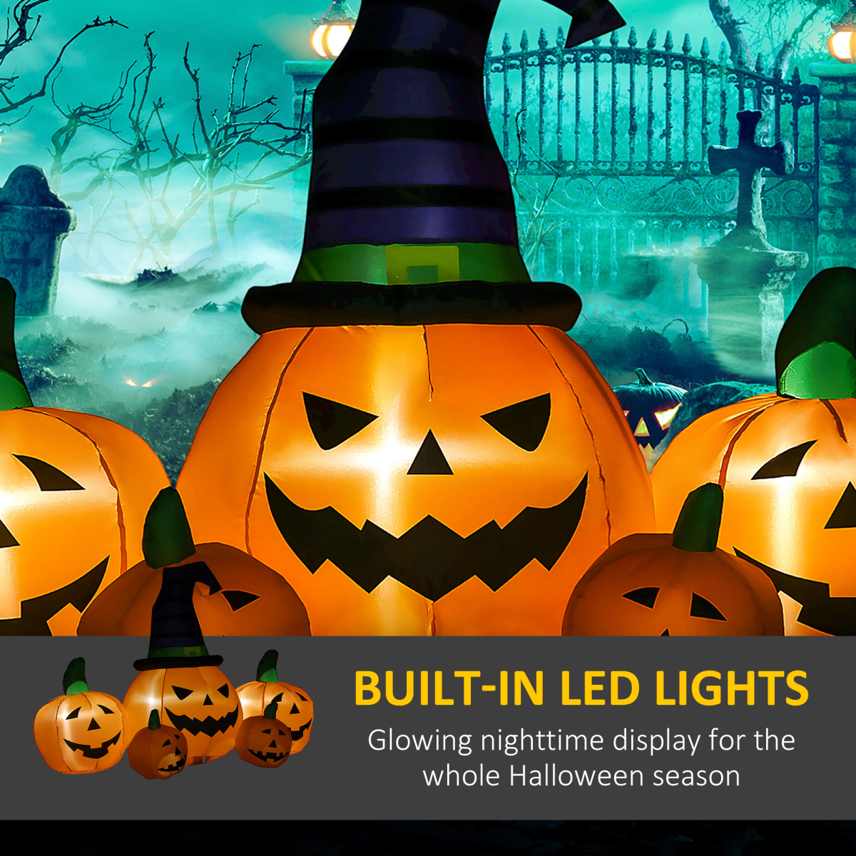 6ft inflatable Halloween pumpkins with hat LED decoration - view 5