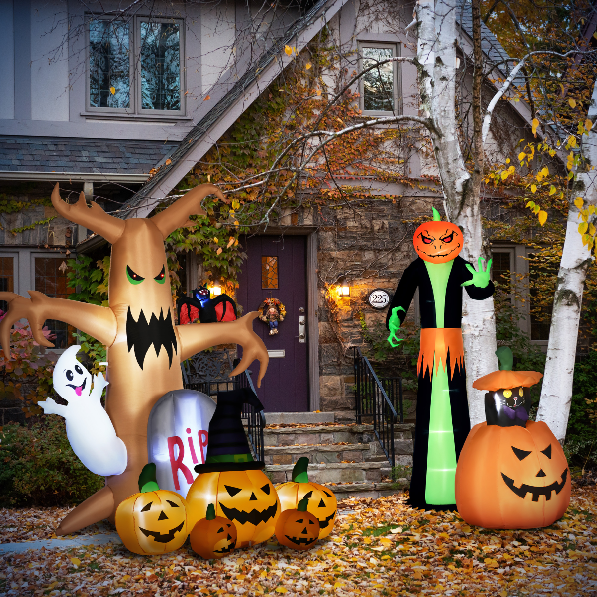 6ft inflatable Halloween pumpkins with hat LED decoration - view 9