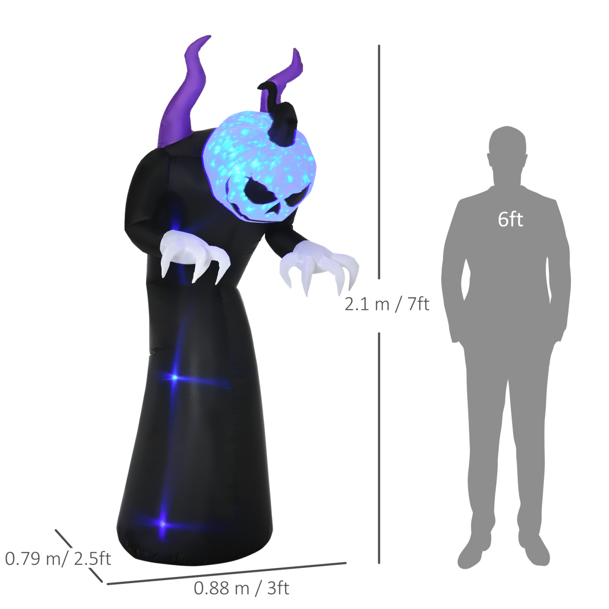 7ft inflatable horned ghost with LED flame effect - view 3