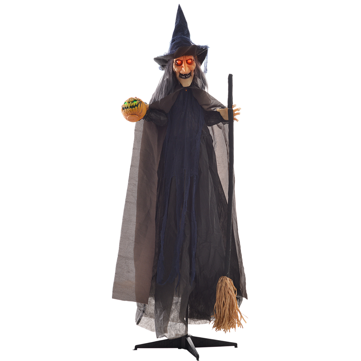 animated witch on broomstick Halloween animatronic