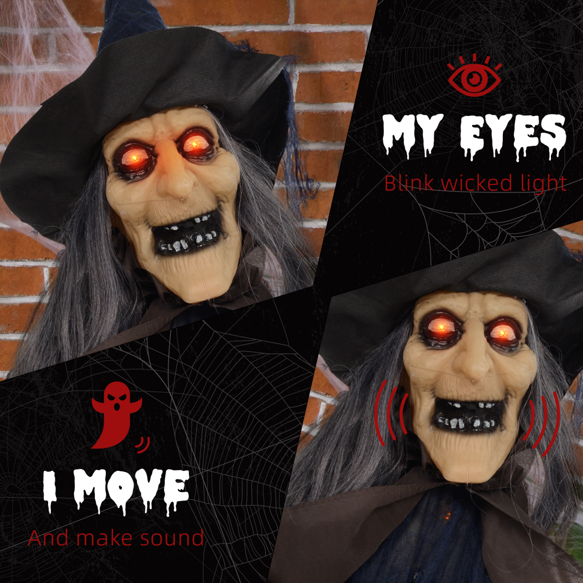 animated witch on broomstick Halloween animatronic - view 5