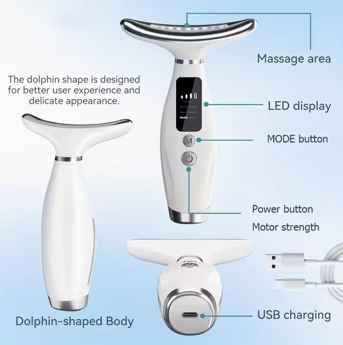Facial massager used along neck area