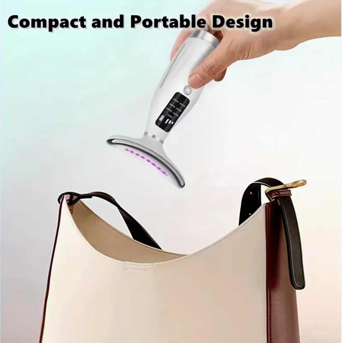 Compact facial massager size shown in hand