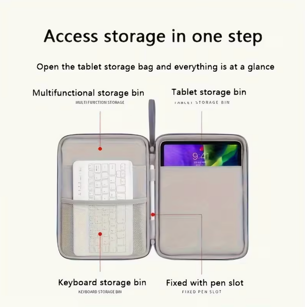 Keyboard and accessory compartments inside tablet sleeve