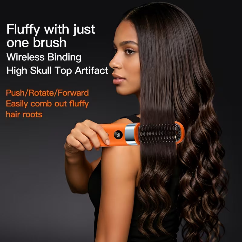 Wireless hair straightening brush styled sleek smooth hair results